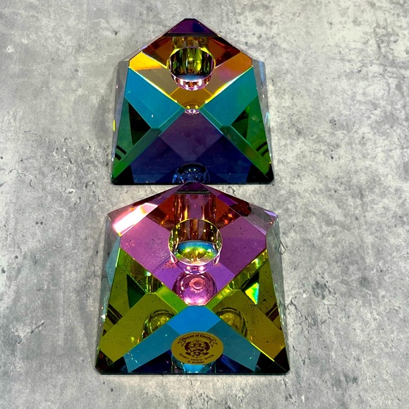 House of Goebel vintage W Germany lead crystal iridescent candle holders - Picture 1 of 16